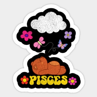 Vintage Pisces Teddy Bear Zodiac Astrology Retro Cute Sticker